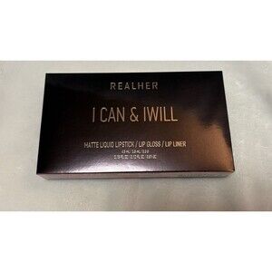 Realher I Can I Will Matte Liquid Lipstick/Lip Gloss/Lip Liner Set Mauve New Box